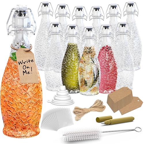 Nevlers 17oz Textured Swing Top Glass Bottles with Airtight Lid 12 Pack | Flip Top Glass Bottle with Stopper , Funnel, Brush, Shrink Wrap, Marker, Tags | Fermenting or Kombucha Bottles with Stoppers