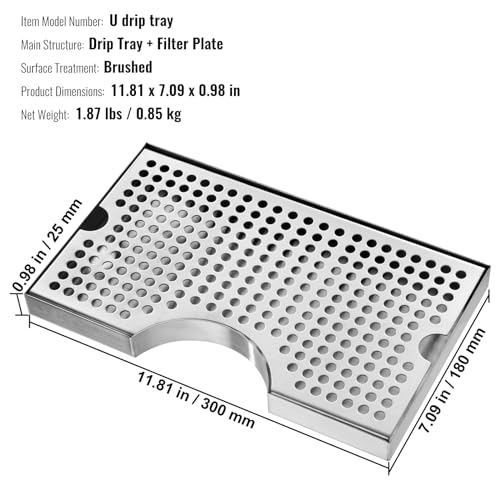 VEVOR Kegerator Beer Drip Tray, 304 Stainless Steel Keg Drip Trays with 4 Non-Slip Rubber Pads and Detachable Cover, Heat/Cold Resistant Beer Tower Drip Pan for Bar Restaurant Coffee Shop Home - style: U drip tray
