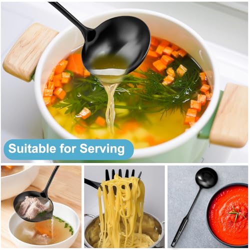 Stainless Steel Ladle - 13.8" Large Metal Ladel，Perfect Gifts | Durable Kitchen Soup Ladle for Cooking, Serving, Stirring, Canning，Sauce, Wok & Soup，Black, - size: 13.8" - Black