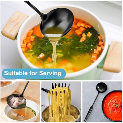 Stainless Steel Ladle - 13.8" Large Metal Ladel，Perfect Gifts | Durable Kitchen Soup Ladle for Cooking, Serving, Stirring, Canning，Sauce, Wok & Soup，Black, - size: 13.8" - Black