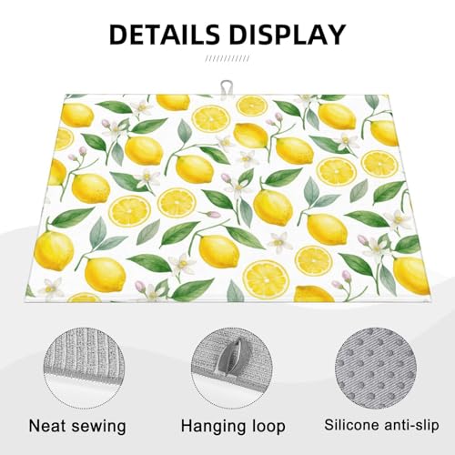 Lemon Dish Drying Mat for Kitchen Counter Microfiber Absorbent Dish Draining Reusable Washable Extra Large 24" x 18" (Lemon, 18x24in) - color: Lemon