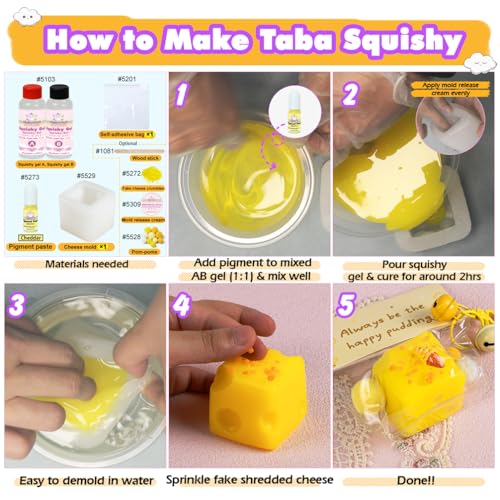 Taba Squishy Maker Squeeze Cheese Cube Silicone Gel Mold Kits Pack - color: Cheese Cube