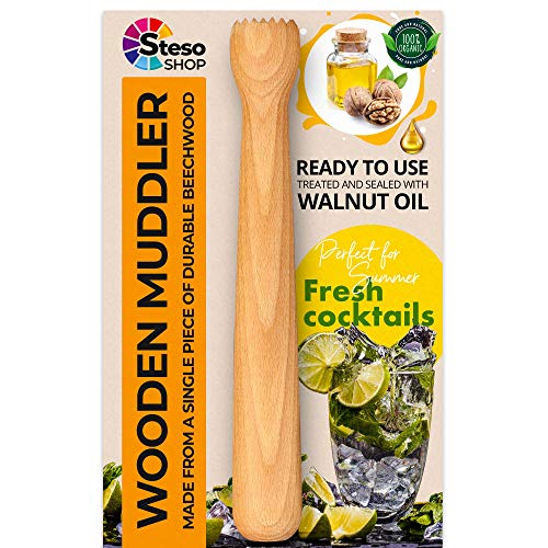 Steso Bar Muddler Wood - Mojito Cocktail Muddler - Mint Lime Herbs Lemon Garlic Crusher - Durable Stable Powerful