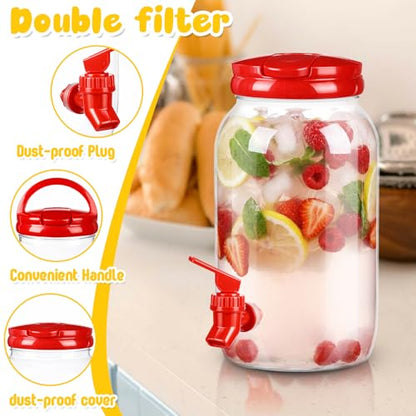 Havawish 2 Pcs 1 Gallon Plastic Beverage Dispenser with Spigot Clear Summer Kitchen Fridge Drink Dispenser for Parties Lemonade Juice Tea Beer Cold Water (Red,Cylinder) - color: Red, style: Cylinder