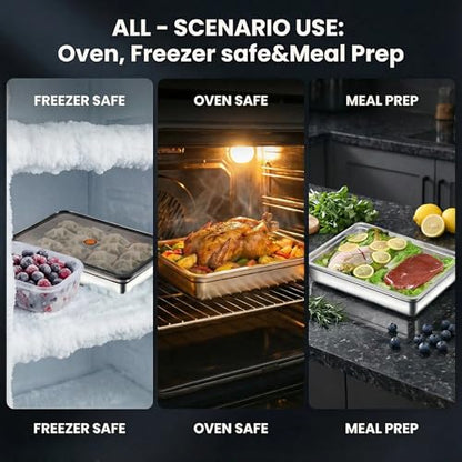 Stainless Steel Food Storage Containers, Silver, Airtight with Vacuum Seal, Stackable Rectangular, 3-Piece Set, BPA-Free Lids, for Meal Prep and Leftovers Storage(Shallow- 1.9'' Height) - color: Black - 1.9'' Height