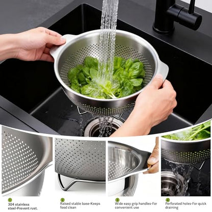 Greentainer Stainless Steel Colander with Handles - 3.5 QT Pasta Strainer for Kitchen Food Basket for Vegetables Fruits, Nesting Stainless Steel Strainer and Sieve, Dishwasher Safe - size: 3.5 QT