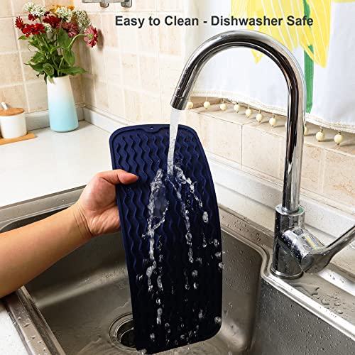ZLR Small Dish Drying Mat (6" x 17" / 153 x 433mm) - Narrow Silicone Drainer for Kitchen Counter, Apartment & RV - Compact Sponge Holder & Sink Caddy Tray, Non-Slip Food-Grade Silicone (Midnight Blue) - color: Midnight Blue, size: 17" x 6"