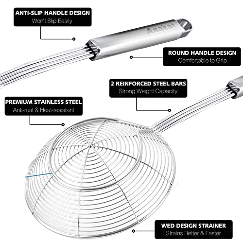 Anaeat Stainless Steel Spider Strainer Skimmer - Solid Kitchen Strainer Ladle with Long Handle for Cooking and Frying, Reinforced Double Coil Slotted Spoons for Pasta, Noodle, Spaghetti (5.5 Inch) - color: Double Coil 5.5 Inch