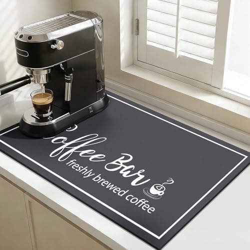 Findosom Dish Drying Mat, 16"x 24" Super Absorbent & Hide Stain Coffee Mat, Cuttable Drying Mat for Kitchen Counter, Coffee Bar Accessories, Under Dish Rack, Coffee Maker, Espresso Machine, DarkGrey - color: DarkGrey, size: 16" X 24"