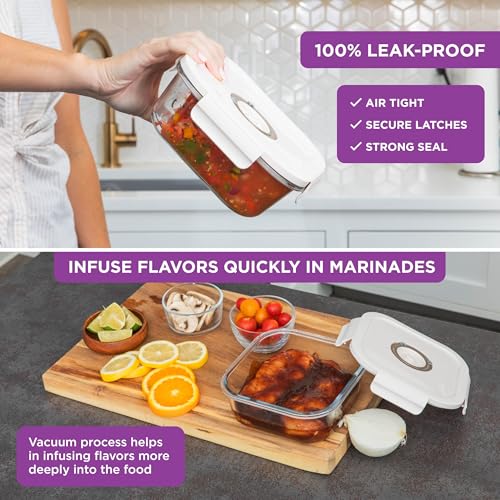 HOLDN’ STORAGE Vacuum Food Storage Containers, Set of 6 Glass Containers Mix & Electronic Pump - Keep Food Fresh Longer, BPA-Free Glass, Leak-Proof, Ideal for Meal Prep, Marinating - size: Set of 6 Mix: Electronic Pump