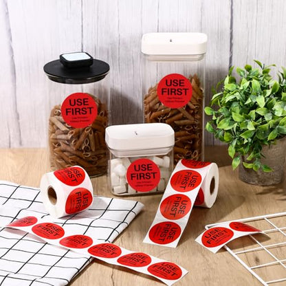 Epakh 1000 Pcs 2 Inch Use First Stickers Food Service Inventory Control Labels for Restaurant Permanent Adhesive Food Labels Circle Dot Paper (Red) - color: Red