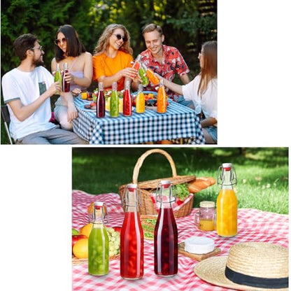 Maxdot 24 Set Swing Top Glass Bottles 8/12/18oz Flip Top Beer Brewing Bottles with Stopper Lids for Home Brewing Beer, Juice, Tea, Wine, Fermentation, Kombucha, Mead, Vinegar Bonus 2 Pourers