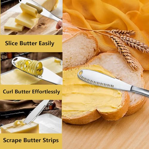 AKOAK 1 Pack Stainless Steel Butter Spatula, 3 in 1 Kitchen Gadget for Shredding Fruits and Vegetables, Breakfast, Butter, Cheese and Jam