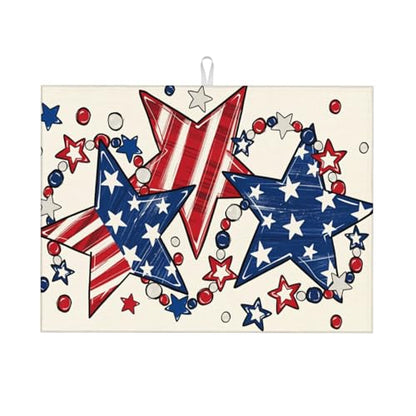 American Flag Stars And Stripes Microfiber Dish Drying Mat 18x24 Inch - Absorbent Non-Slip & Quick Dry Kitchen Counter Dish Drainer Pad, Rustic Farmhouse Style - color: American Flag Stars And Stripes