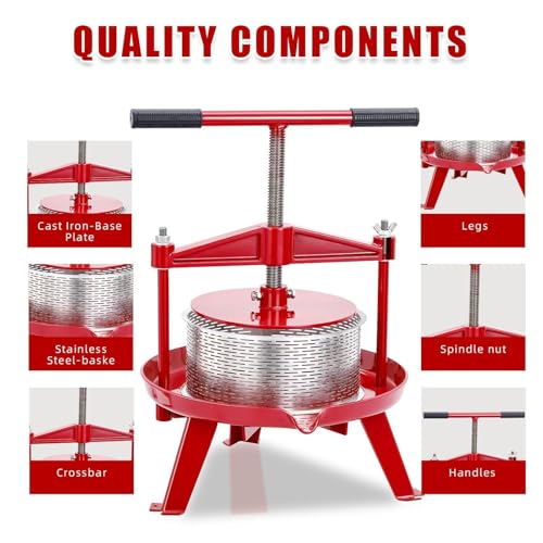 2.38 Gal Fruit Wine Press, Heavy Duty Stainless Steel Cider Press with Swing Beam, Manual Apple Crusher & Juicer for Grapes, Berries, Tomatoes, Cheese