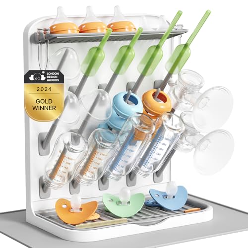 Lifewit Large Baby Bottle Drying Rack with Drain Mat & 15 Hooks, Newborn Essentials Must Haves, Bottle Storage Organizer for Countertop, Cabinet, Rack Dryer Holder for Pacifiers, Pump Parts - size: Large-15 Hooks, style: with Drain Mat