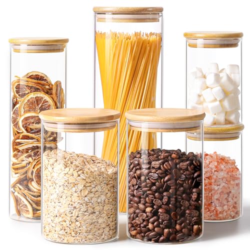 ComSaf Glass Storage Jars 6 Pack, Pasta Containers, Pantry Organization | Tall Glass Jar, Pasta Containers Storage Set of 6 (2Qt/1.1Qt/1Qt*2/0.5Qt*2), Glass Pantry Storage, Spaghetti Jar, BPA Free
