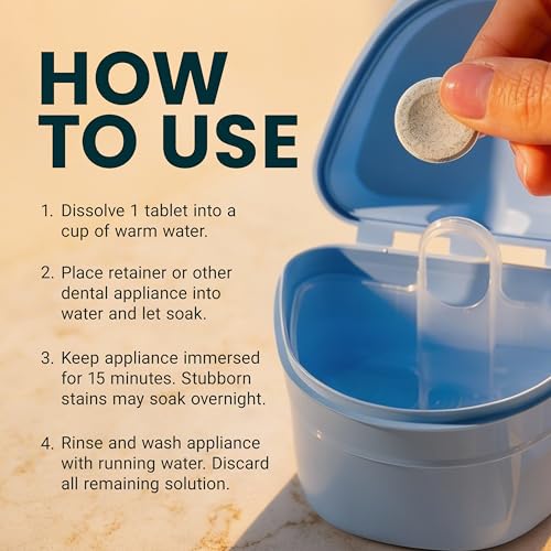Retainer Cleanser Tablets Cleaner, Removes Odors Discoloration Stains and Plaque 2 Month Supply Denture Cleansers Retainers Mouth Guards Denture Bath Mint by M3 - size: 60 Count