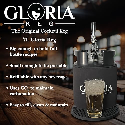 Gloria 7L (1.8 Gal) Mini Keg, Pressurized Keg for Drinks, with Tap System, Co2 Regulated, Stainless Steel - size: 7L Black