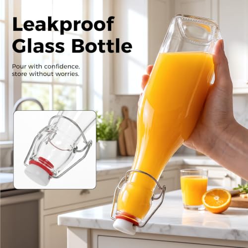 Ruckae Square Swing Top Glass Bottles with Lids Kombucha Coquito Flip Top Glass Bottle for Syrup Vanilla Extract Brew Beer Kefir Air Tight Bottles for Gift (12 oz 10 pack) - size: 12 oz 10 pack
