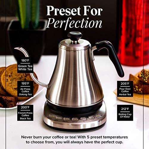 Gooseneck Electric Kettle with Temperature Control - 0.8L Stainless Steel & BPA Free Plastic - Custom Temp Presets for Teas & Coffee - Keep Warm Option - style: Temperature Control & Presets