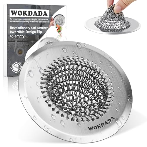 Revolutionary Kitchen Sink Drain Strainer/Patented Reversible Chain Mesh, Effortless Cleaning & Debris Catcher, Large Capacity, Anti-Clog, 304 Stainless Steel & Rust-Proof/Handmade - color: Silver