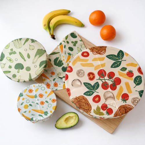 Truebee Reusable Beeswax Food Wraps 7-Pack Italia – Non Toxic, Plastic Free, Silicone Free, Sustainable, Environmentally Friendly, Organic Cotton Beeswax Wraps (S, M, L) - color: 7 Pack - Italia