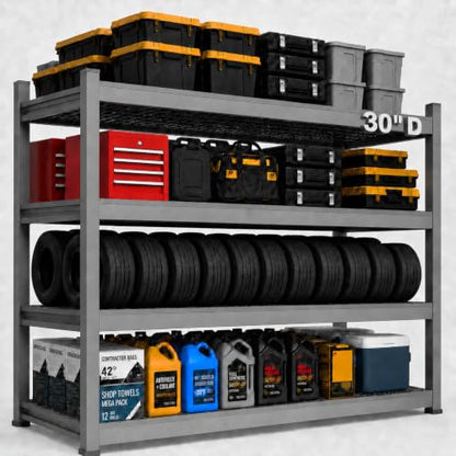 Garage Shelving Unit 72 W x 30 D x 72 H, 4 Tier Metal Storage Shelves, Upgraded Steel Structure, 2500 LBS Rack for Basement, Warehouse, Pantry - size: 72W x 30"D x 72H
