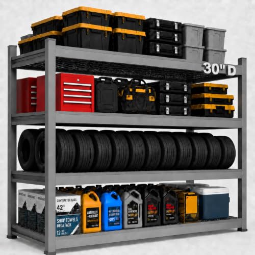 Garage Shelving Unit 72 W x 30 D x 72 H, 4 Tier Metal Storage Shelves, Upgraded Steel Structure, 2500 LBS Rack for Basement, Warehouse, Pantry - size: 72W x 30"D x 72H