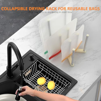 KORRTFID Reusable Storage Bag Drying Rack, Retractable Metal Bottle Drying Rack, Collapsible Cup Draining Rack for Water Bottles, Mason Jars, Mugs, Glass and Sports Bottle(1 Pcs) - size: 1 PC