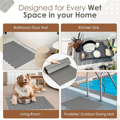Large Stone Dish Drying Mat for Kitchen Counter, Foldable Quick Dry Stone Dish Mat, Diatomaceous Earth Water Absorbing Pad for Plate Utensils Rack Bottles, Any Countertop (Dark Gray 24"×16" & 2*8"x4") - color: Dark Gray