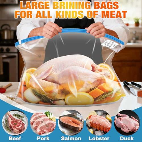 Jiuge Turkey Brine Bag, Large Bring Bags for Turkey with Zippers and Strings for Marinade Meat, Catfish, 26” x 22”, 2 Pack
