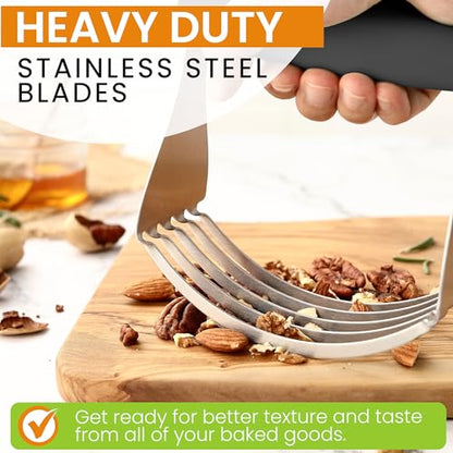 Spring Chef Dough Blender For Baking, Heavy Duty Dough Cutter Tool, Stainless Steel Pastry Cutter Tool with Sharp & Sturdy Blades, Pastry Blender for Easy Mixing, Dishwasher Safe - XL Size - Black | Heavy Duty Dough Mixer with Stainless Steel Blades, Butt