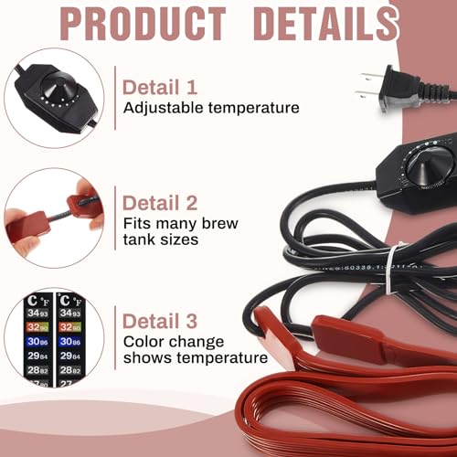 Tellegloww Brew Fermentation Heating Belt Warming Belt with 5 Black Thermometer Strip for Fermenting, Brewing, Wine, Kombucha