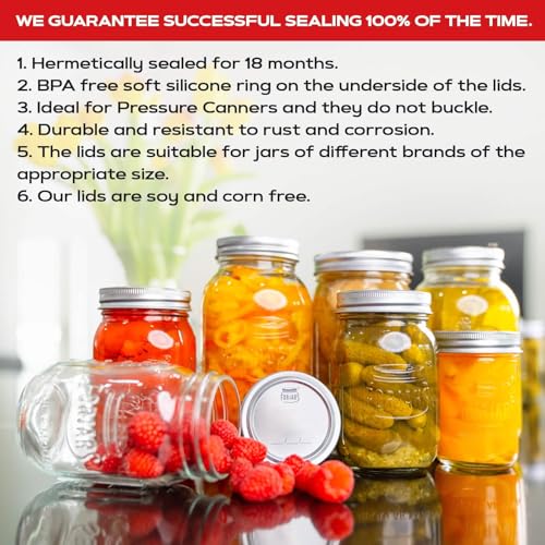 FORJARS - Wide Mouth Canning Lids, 100-Pack – Create Airtight Seals on Mason Jars to Preserve Food for Meal Prep & Emergency Food Storage – 3.4 In. Metal Lids with Silicone Seals – Canning Supplies - style: 100-Pack
