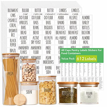 Hebayy 612 All Caps Minimalist Pantry Food Labels, Herb Spice Seasoning Oil Stickers, Plus 51 Blank Ones, Waterproof, Oil & Tear Resistant, No Residue, Expand Version for Kitchen Containers Jars - style: Style 2