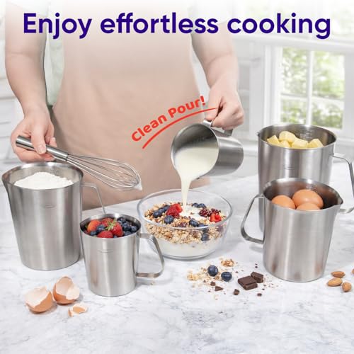 Newness Stainless Steel Measuring Cup, Metal Measuring Cup with Handle (Upgraded, 3 Marking Including Cup/ML/Ounce Scale), 16 Ounces (0.5 Liter, 2 Cup) - size: 16 OZ (2 Cup, 500 ML)