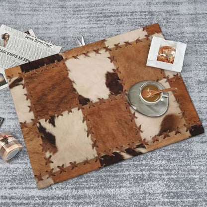 Cowhide Dish Drying Mat Patchwork Cow Fur Print Farm Animal Western Cowboy Drying Rack Pad Countertop Dishes Ultra Absorbent Microfiber Kitchen Counter Mat 18x24 Inch - color: Brown Beige