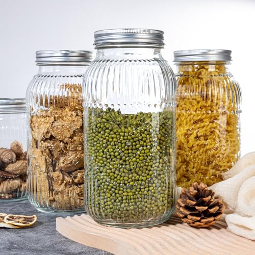 WELLIFE 64oz Mason Jars, 6 Pack Large Mason Jars Wide Mouth for Pickling, Canning, Fermenting and Food Storage, Microwave & Dishwasher Safe - color: Clear Sunflower Mason Jars 64oz-6Pcs