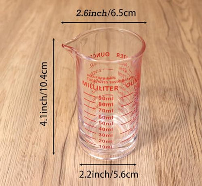 Ackers 3oz/90ml Glass Measuring Cup – Shot Glass with Double Scale-Ounce,Ml Markings for Kitchen & Bar(Pack of 2) - color: Red and Black