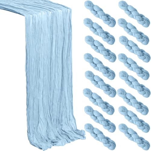 Light Blue Cheesecloth Table Runner 16 Pack, 21x120 Inch Summer Easter Gauze Table Runner-Rustic Cheese Cloth Runners for Wedding,Bridal&Baby Shower,Birthday Party,Farmhouse&Holiday Table Decor - color: Light Blue, size: 16Pack