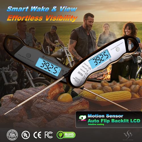 2 pcs 0.6S Instant Read Digital Meat Thermometer Probe/Pen，Factory‑Calibrated/Waterproof/Backlit/Magnetic/Flip Display/Motion Sensor:Outdoor BBQ, Barbecue Grilling, Smoking, Oven, Baking, Oil,