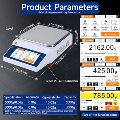 5kg x 0.01g Smart Lab Analytical Balance - 5 Modes, 19 Units & Custom Units - size: 5000 g/0.01 g (6 Weighing Functions)
