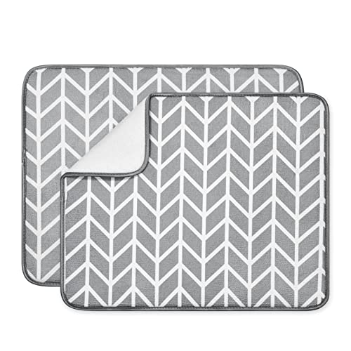 SUBEKYU Dish Drying Mat for Kitchen Counter, Absorbent Microfiber Dishes Drainer Mats/Rack Pads, 2 Pack, Light Grey, Branch - color: Gray Branches 2P