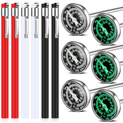 Xuhal 6 Pcs Stainless Steel Kitchen Glow Thermometer with 5 Inch Long Stem 1 Inch Dial Thermometer Milk Frothing Food for Oven Probe Meat Grill BBQ Cooking Chocolate Water(Red,White,Black) - color: Red,White,Black