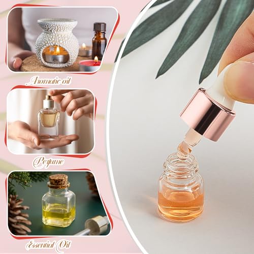 Didaey 200 Pcs 1/2/3/5/10/15 ml Mini Glass Oil Dropper Bottle Bulk, Clear Essential Small Empty Bottles Sample Containers Perfume Liquid Vials with Cap for Traveling (1 ml,Rose Gold) - color: Rose Gold, size: 1 ml