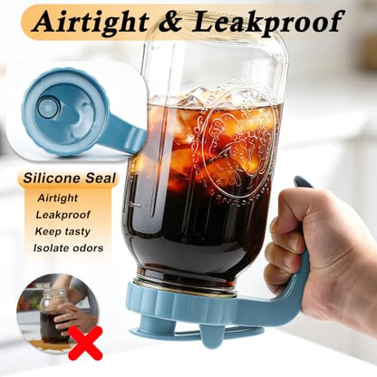 Glass Pitcher With Pour Spout Lid 64 Oz Mason Jar Pitcher Wide Mouth 2 Pack | Airtight & Leakproof Water Pitcher With Ergonomic Handle And Flip Cap Lid Food Grade Cold Brew Pitcher For Various Beverages - color: 64 OZ 2PC