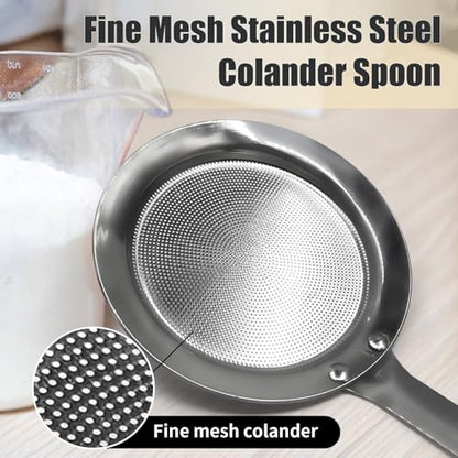Fine Mesh Stainless Steel Colander Spoon, Sieve Fine Mesh Strainer with Long Handle Stainless Steel Skimmer Spoon Kitchen Gadget for Cooking Oil Filter Skimming Grease and Foam