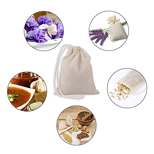 Pangda 100 Pieces 4 x 3 Inches Muslin Cotton Drawstring Bags Small Cheese Cloth Reusable Sachet Bag for Storage Spices Teas Soaps Candy Jewellery Party Home Supplies (4 x 3 Inches) - size: 1 count (Pack of 100)