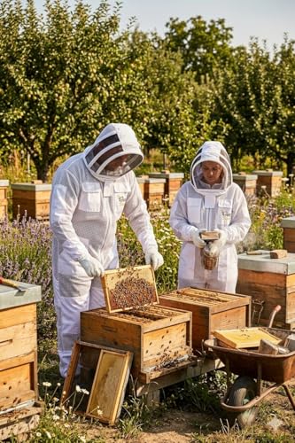 3 Layer Bee Suit With Fencing Veil And One Pair Gloves Ventilated Sting Proof Beekeeping Suit For Beekeepers - color: White, size: Large